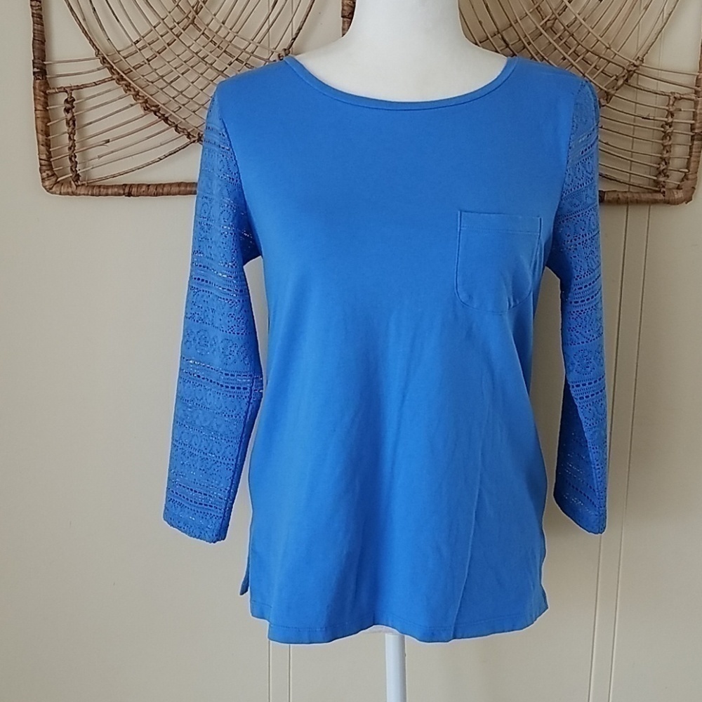 talbots small blue lacy long sleeve tshirt